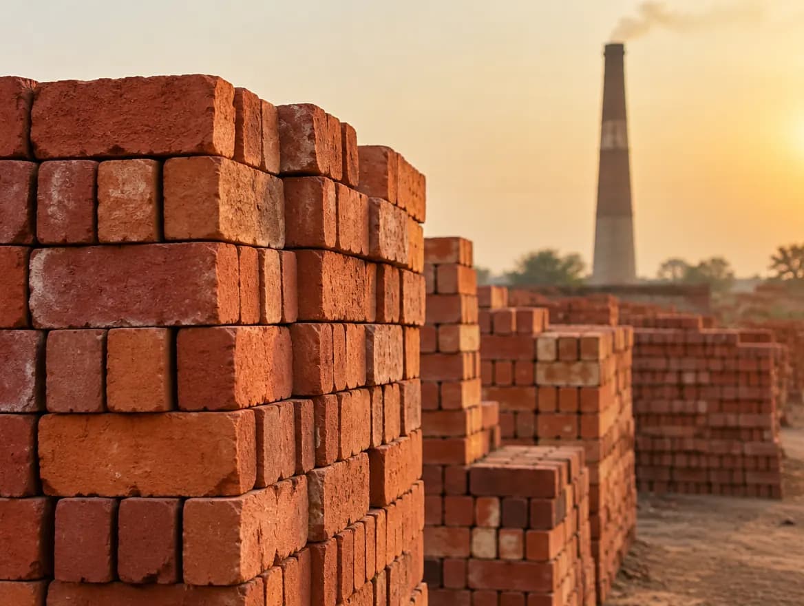 Neat stacks of fired bricks after sorting