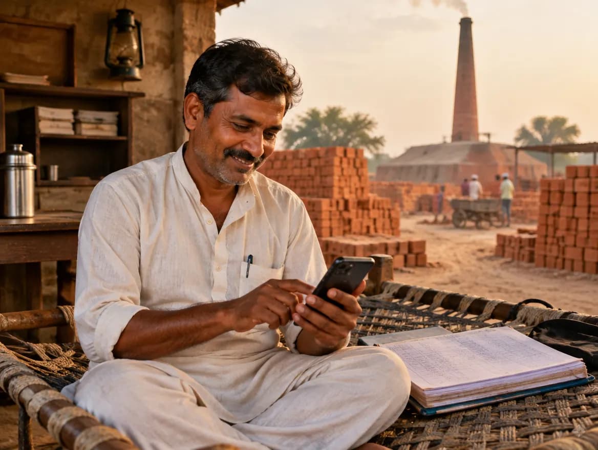 A munshi entering the kiln’s records on his phone